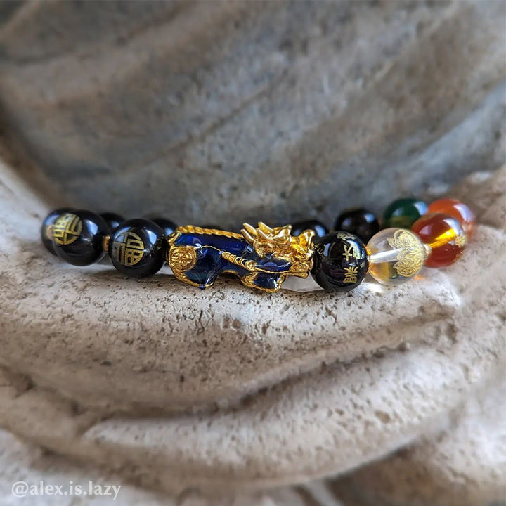 Bracelet porte-bonheur en obsidienne Pixiu à changement de couleur Buddha Stones