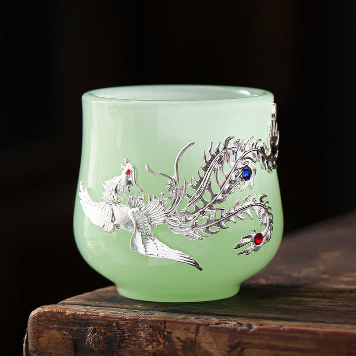 Tasse à thé en céramique Buddha Stones Lotus Dragon Phoenix Flower