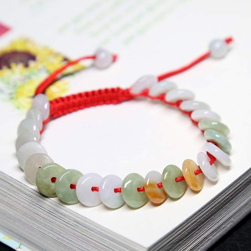 Bracelet tissé en fil rouge porte-bonheur en jade rond avec Buddha Stones