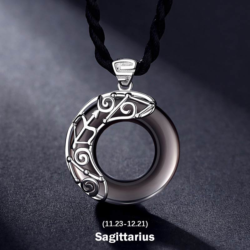 Collier pendentif rond en obsidienne glacée avec 12 constellations du zodiaque de Buddha Stones - Sagittaire - Corde - image 17