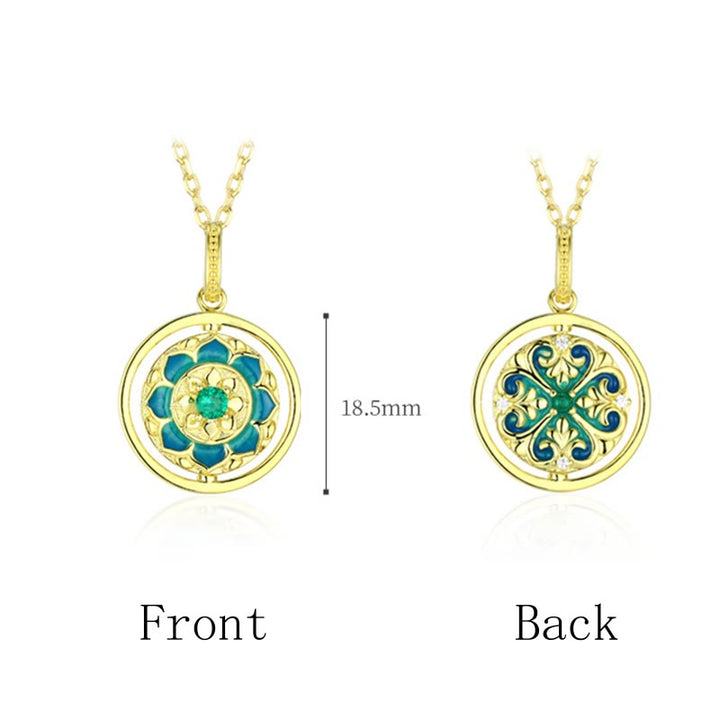 Collier pendentif rotatif en argent sterling 925 avec Buddha Stones et fleur de lotus en zircone