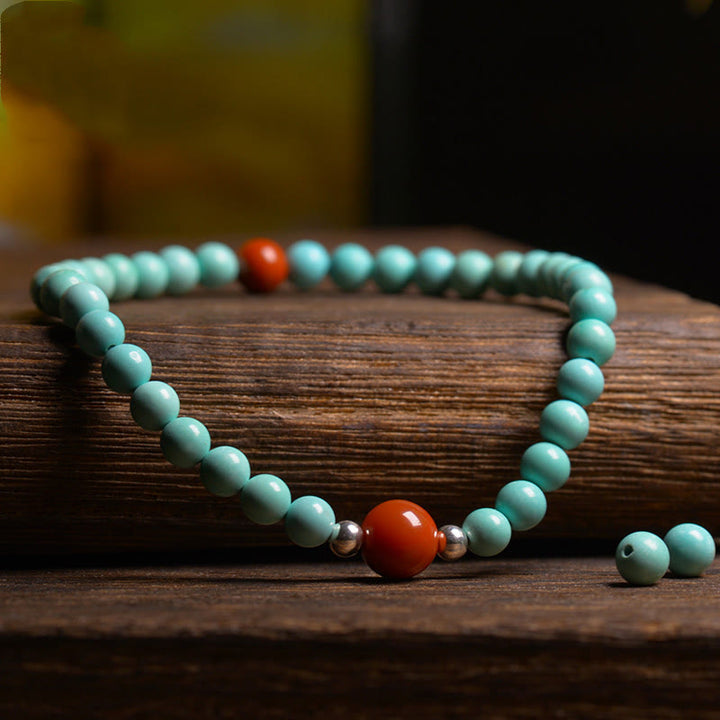 Bracelet de protection en perles d'agate rouge turquoise Buddha Stones - image 3