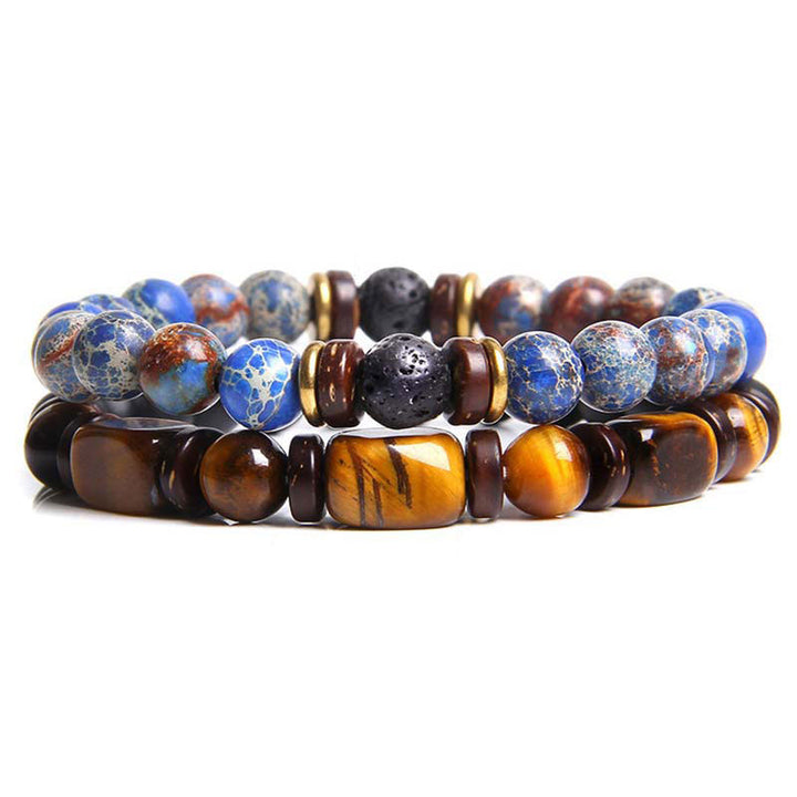 Bracelet de perles œil de tigre en cristal de guérison en Buddha Stones 2 pièces