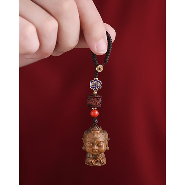 Porte-clés Bouddha du zodiaque chinois en bois de santal vert Om Mani Padme Hum Peace