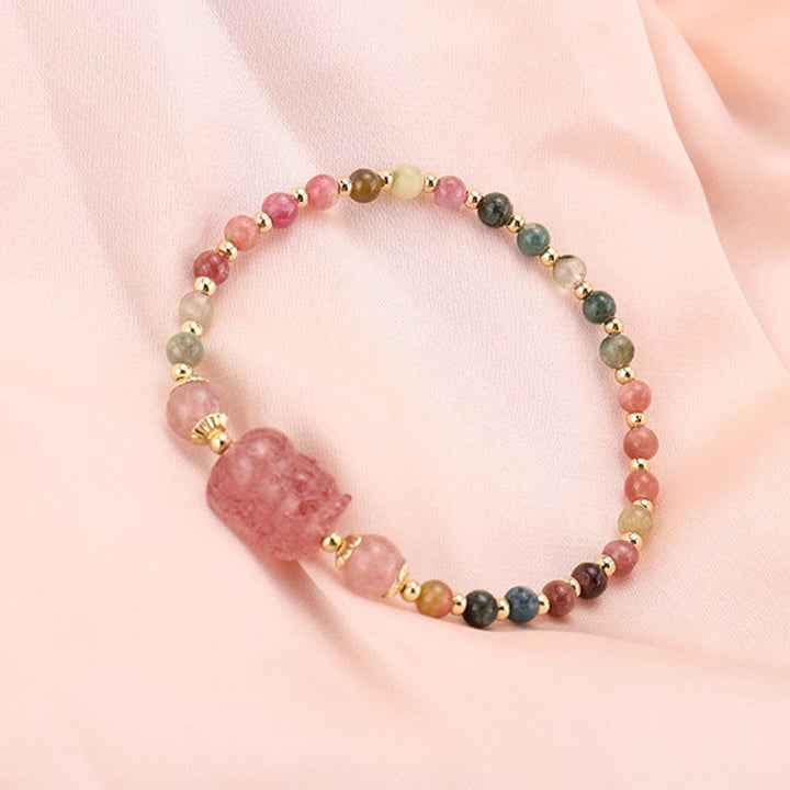 Bracelet de protection en pierre de lune PiXiu en tourmaline naturelle et grenat à fraise - image 2