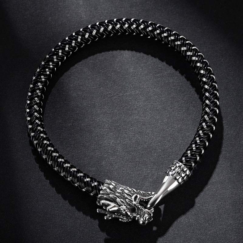 Bracelet de protection en acier titane avec dragon et Buddha Stones