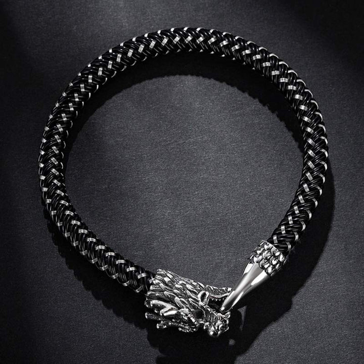 Bracelet de protection en acier titane avec dragon et Buddha Stones