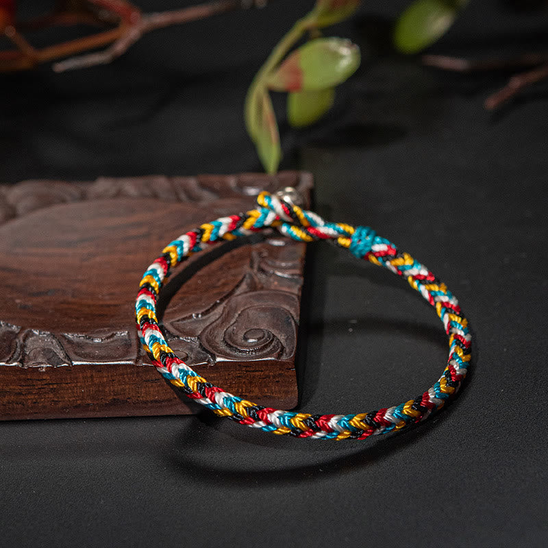 Bracelet tressé de protection en fil de cinq couleurs fait main avec Buddha Stones au Tibet - image 2