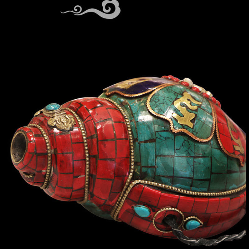 Décoration porte-bonheur tibétaine faite à la main, Shankha Om Mani Padme Hum, coquille de conque de bouddha - image 4