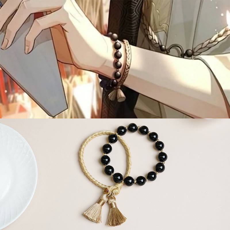 Bracelet de protection en perles d'onyx noir Buddha Stones , lot de 2