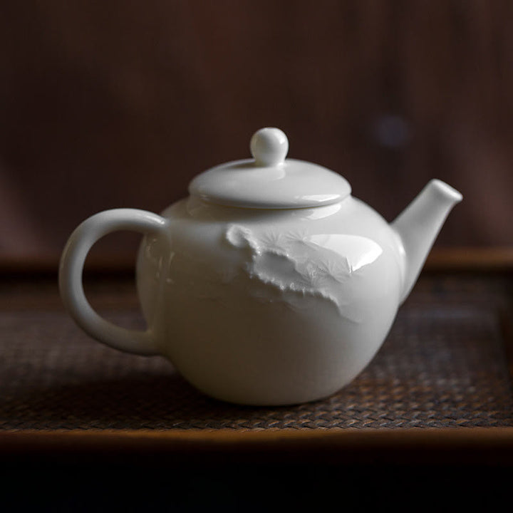 Théière en céramique à motif gravé en bambou et pin blanc