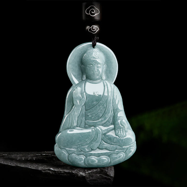 Collier pendentif en Buddha Stones Amitabha en jade naturel avec amulette de lotus et chaîne de compassion - image 5