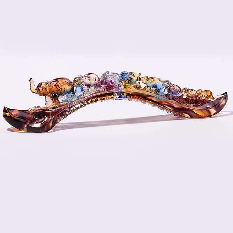 Pièce d'art en cristal fait à la main en forme d'éléphant Ruyi de Liuli, décoration d'intérieur avec base en cristal - image 9