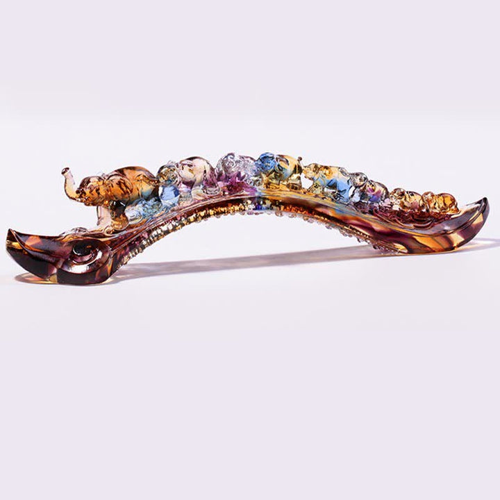 Pièce d'art en cristal fait à la main en forme d'éléphant Ruyi de Liuli, décoration d'intérieur avec base en cristal - image 9