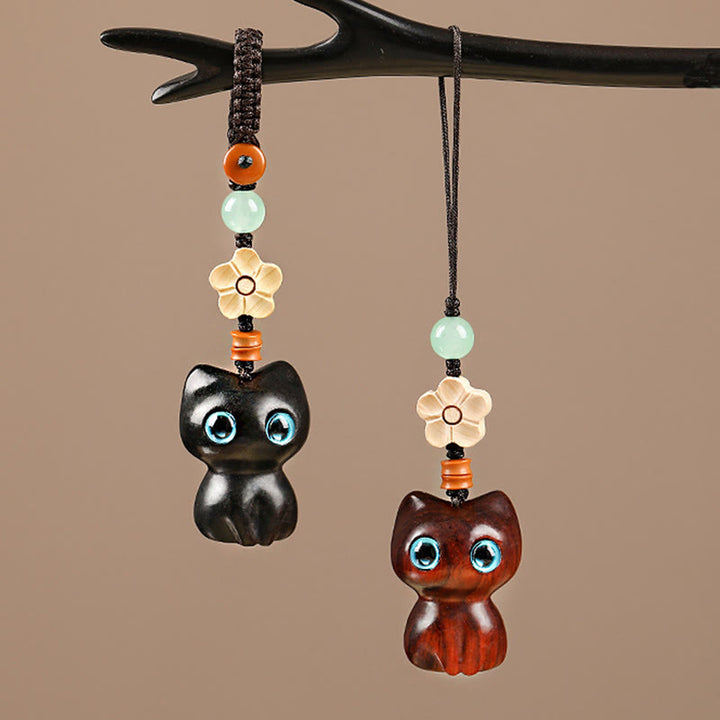 Porte Buddha Stones, mini petite feuille de bois de santal rouge, bois d'ébène, chat porte-bonheur, joli chaton, paix, décoration à suspendre pour téléphone - image 1