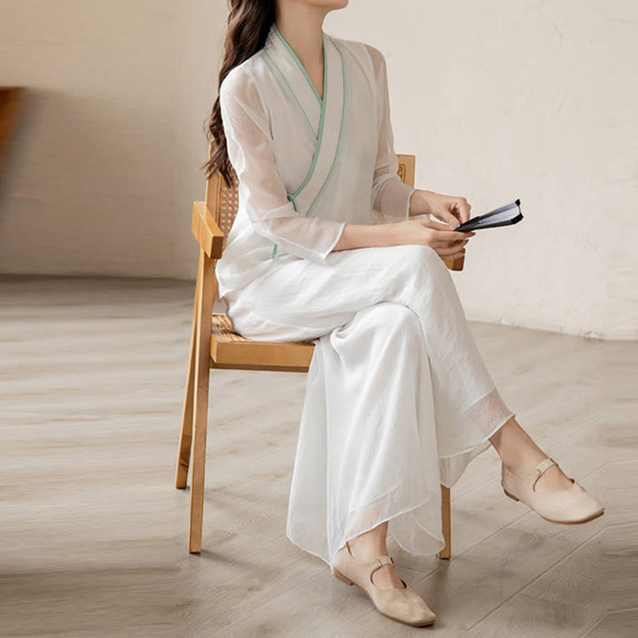 Ensemble de vêtements en mousseline de soie pour femme Buddha Stones et prière rétro, méditation spirituelle zen - image 13