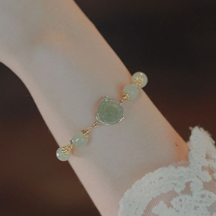 Bracelet porte-bonheur en jade Hetian plaqué or 14 carats de Buddha Stones