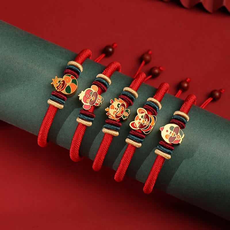 Bracelet tressé rouge en argent sterling 925 fait main avec Buddha Stones Année du Dragon, joli signe du zodiaque chinois