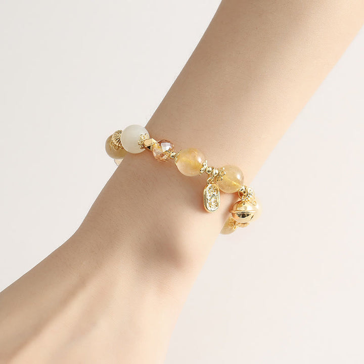 Bracelet porte-bonheur en quartz rutile doré plaqué or 14 carats de Buddha Stones