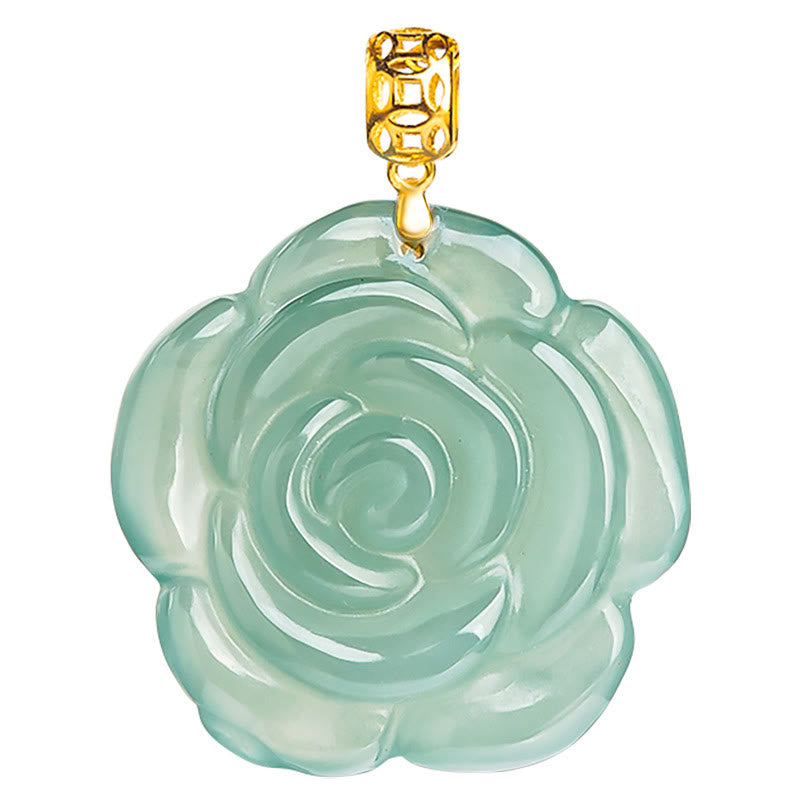 Collier pendentif porte-bonheur en jade naturel rose en argent sterling 925 et or 18 carats avec pierres de Buddha Stones