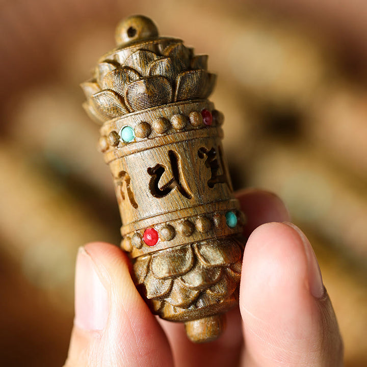 Collier pendentif apaisant positif en Buddha Stones Tibet bois de santal vert bois de rose Om Mani Padme Hum Lotus - image 3