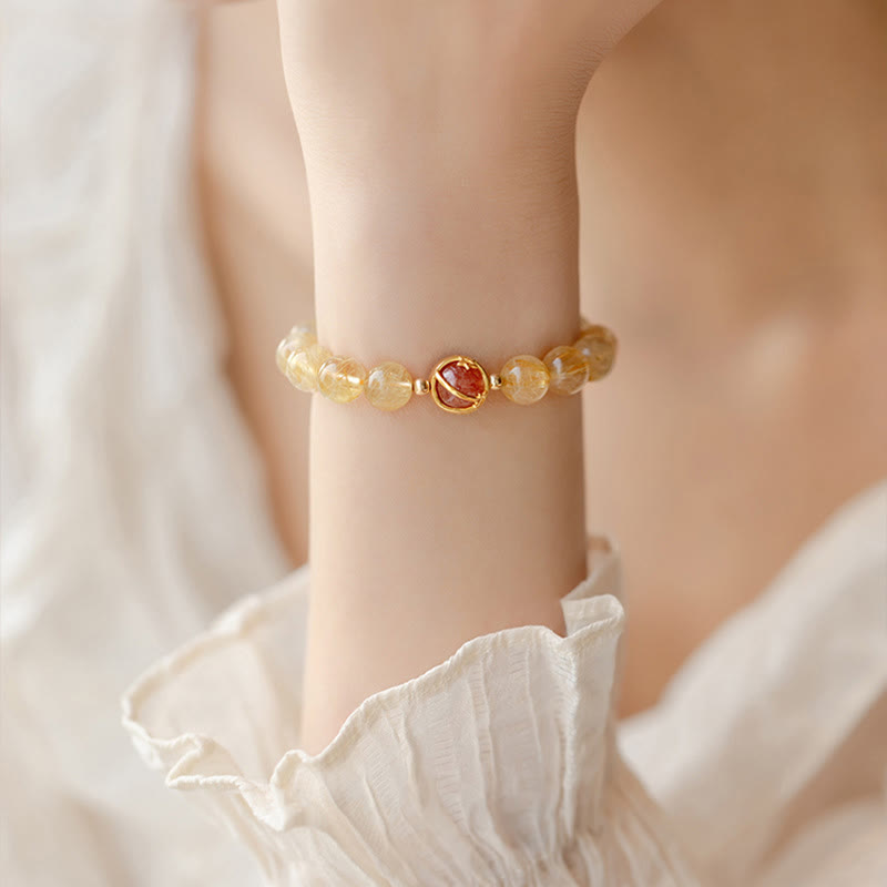 Bracelet de protection étoile en quartz rutile doré et quartz fraise Buddha Stones