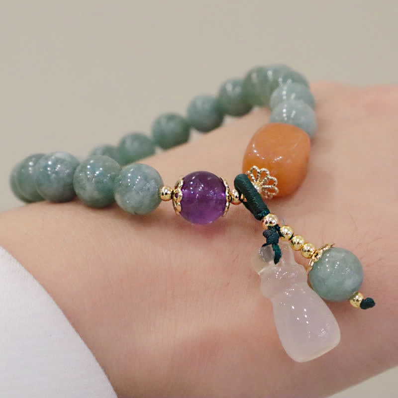 Bracelet de guérison en cristal d'améthyste avec boucle de paix et lotus en jade cyan et citrouille