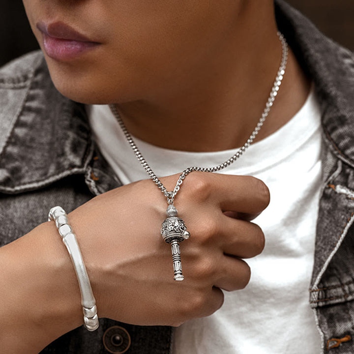 Collier pendentif rotatif en Buddha Stones tibétain Om Mani Padme Hum avec roue de prière Lotus Sagesse