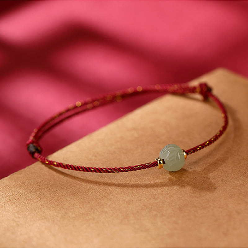 Bracelet en argent sterling 925 plaqué or Buddha Stones et jade Hetian Lotus Luck Red String