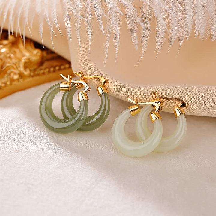 Boucles d'oreilles pendantes en jade cyan avec Buddha Stones rondes pour la prospérité et la chance - image 0