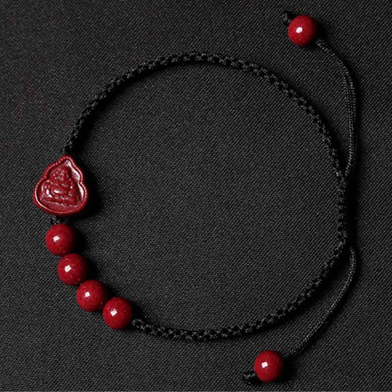 Bracelet en cordon de bénédiction en cinabre Bouddha rieur Avalokitesvara de Buddha Stones
