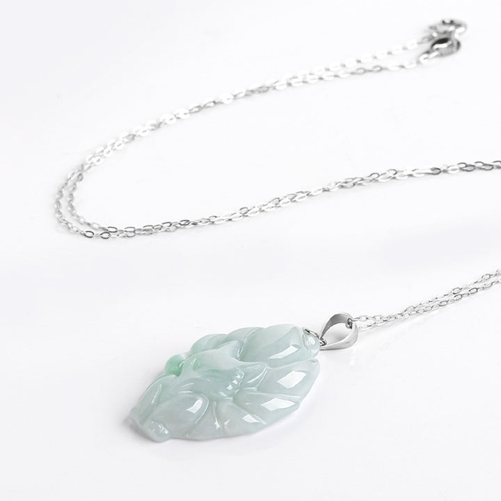 Collier pendentif en jade naturel Buddha Stones un renard à neuf queues et symbole de prospérité, chaîne en acier titane. - image 4