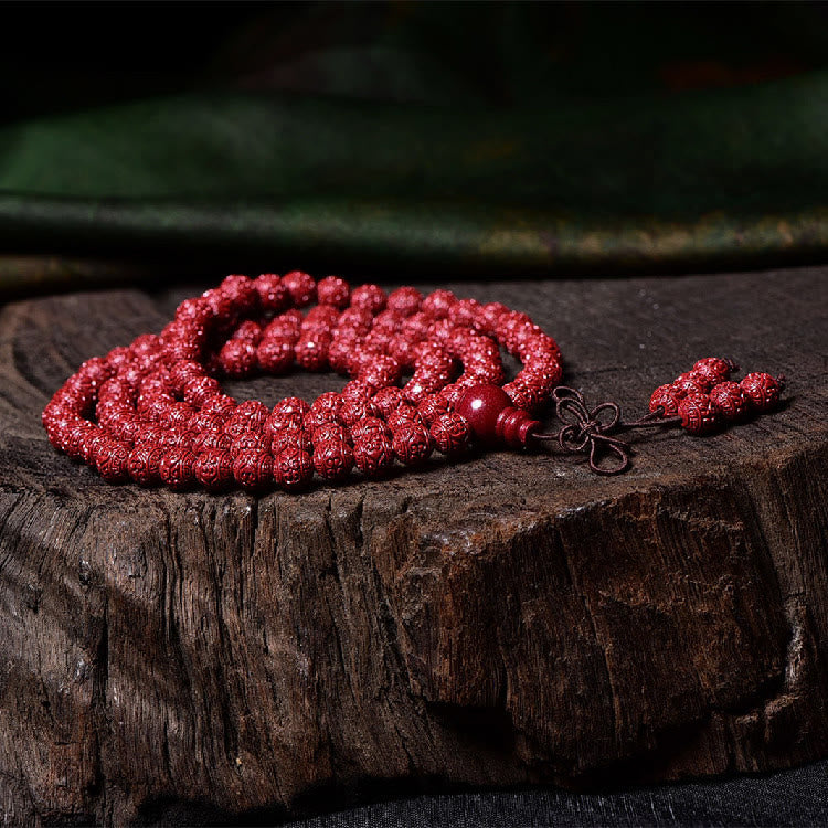 Bracelet de bénédiction gravé avec 108 Buddha Stones de Mala en cinabre et motif Om Mani Padme Hum - image 3
