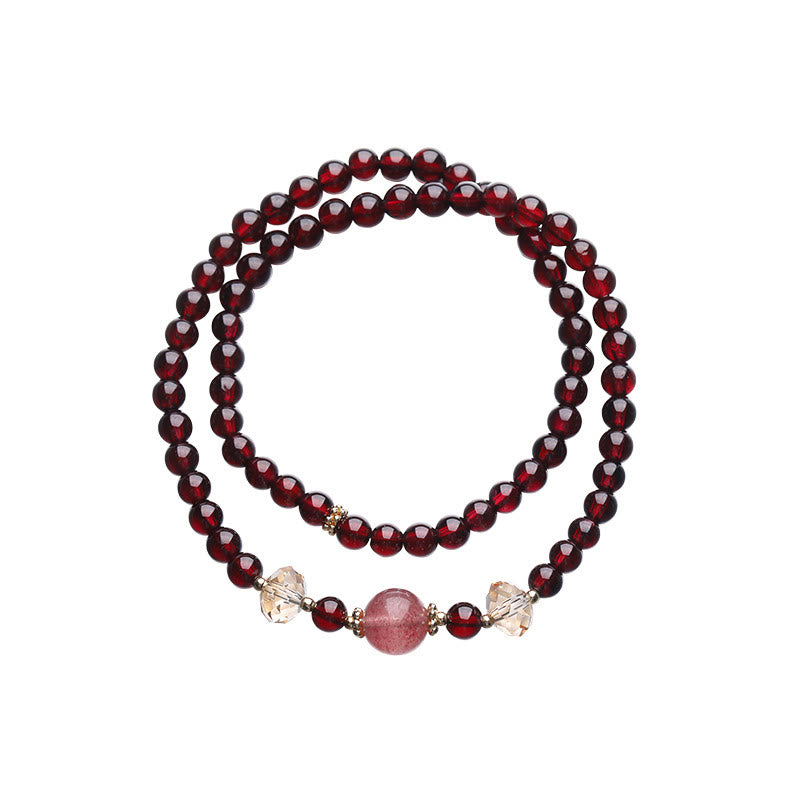 Bracelet double tour en quartz fraise et grenat naturel plaqué or 14 carats de Buddha Stones