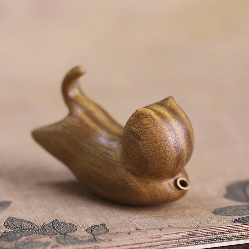 Brûleur d'encens en forme de chat mignon en bois de santal vert avec Buddha Stones - image 2