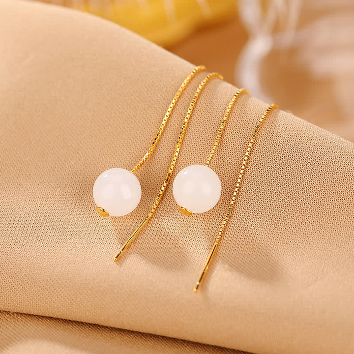 Boucles d'oreilles pendantes en argent sterling 925 avec perles de jade blanc