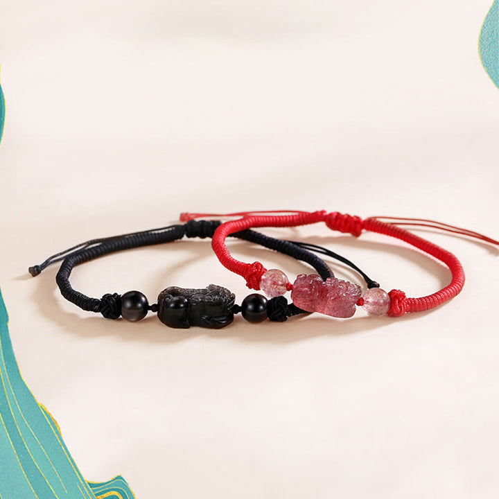 Bracelet tressé de protection PiXiu en obsidienne naturelle argentée et brillante faite à la main avec des Buddha Stones - image 4