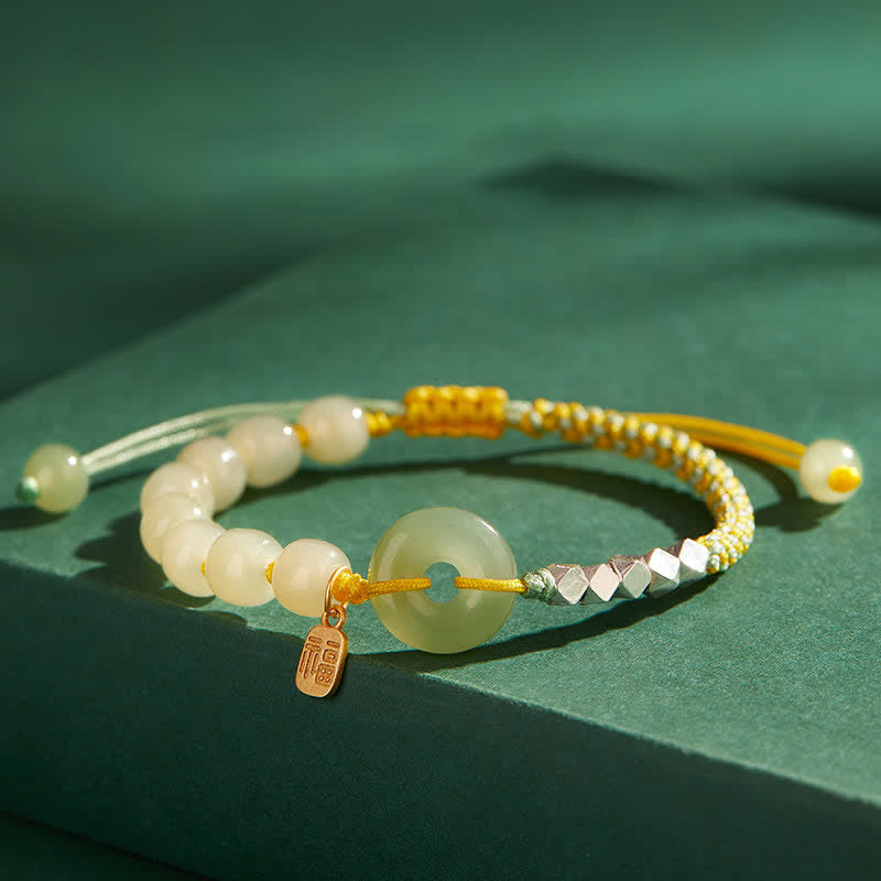 Bracelet porte-bonheur en perles de jade Hetian en argent sterling 925 Buddha Stones - Jaune - image 1