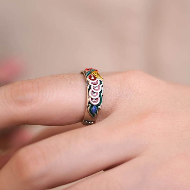 Buddha Stones Bague de richesse Feng Shui Cinq pièces de monnaie de l'empereur