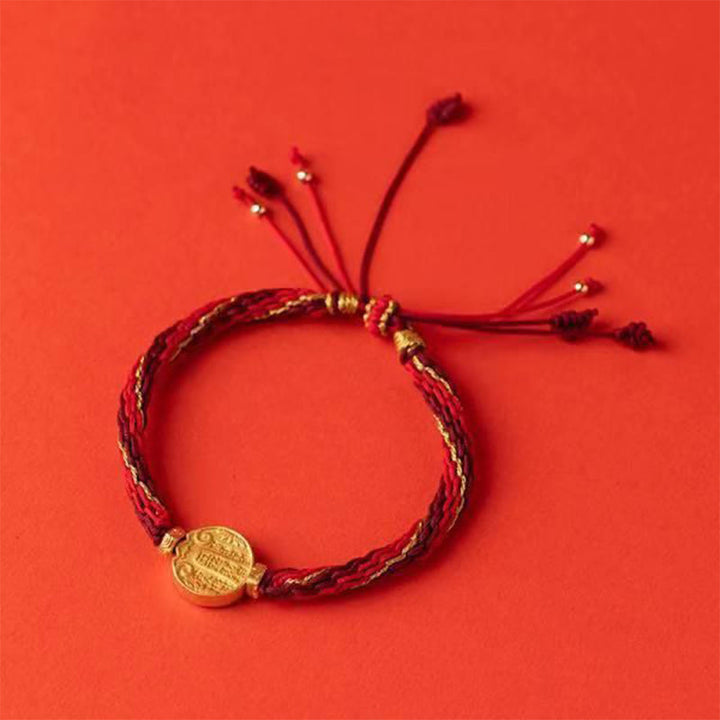 Bracelet tressé fait main en corde de protection avec nœud de réincarnation et Buddha Stones, cinq directions, dieux de la richesse