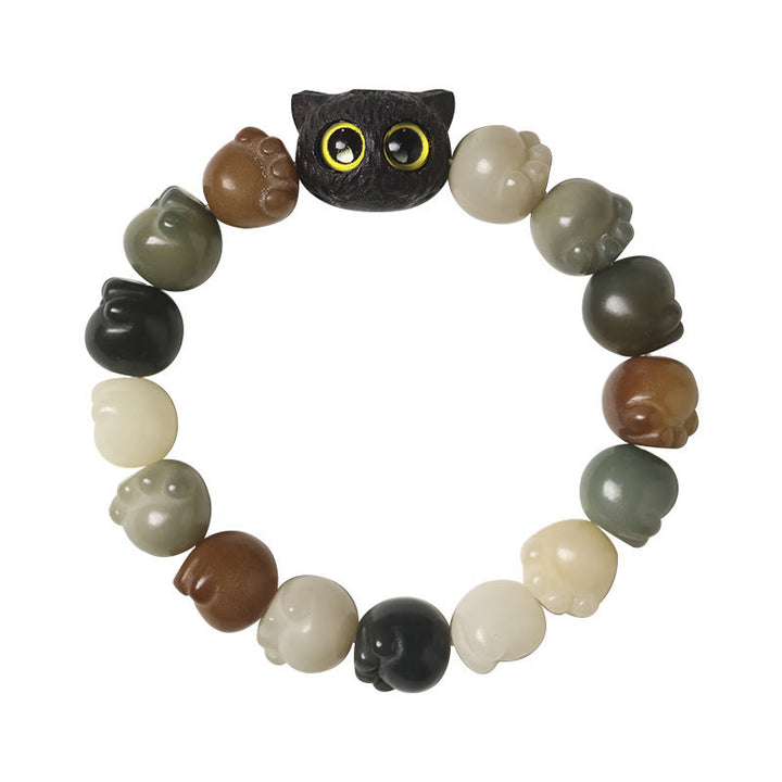 Bracelet de sagesse porte-bonheur en bois d'ébène avec de belles pattes et des graines de Bodhi naturelles de Buddha Stones - image 5