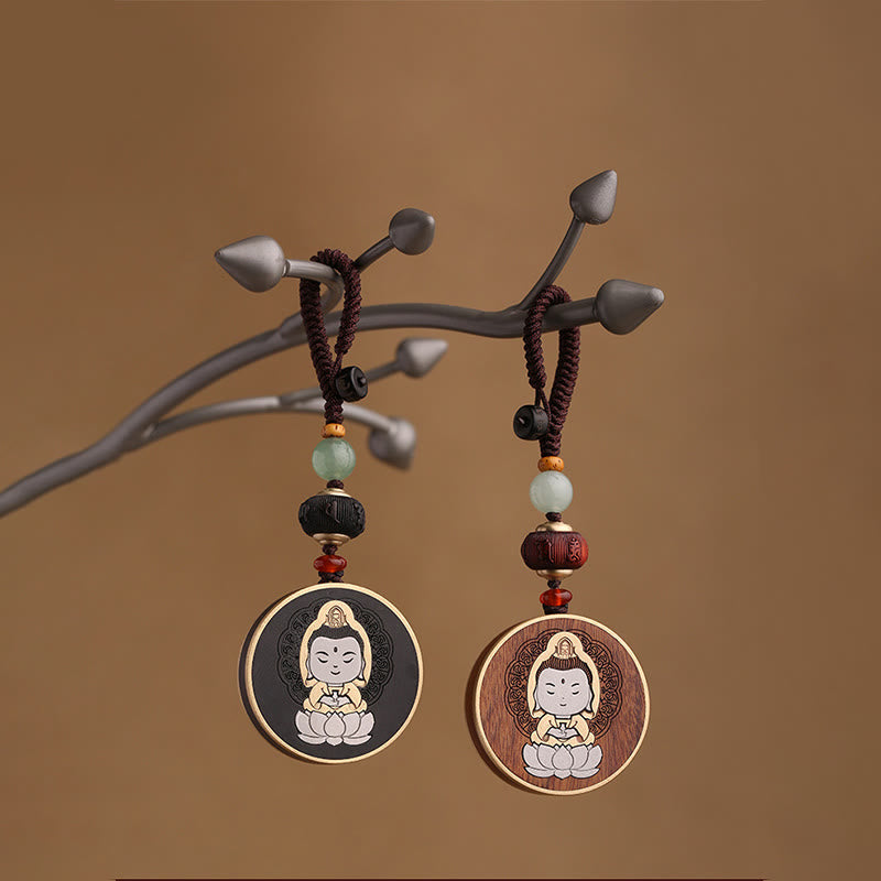 Porte-clés de voiture en bois d'ébène, Buddha Stones , bois de rose, Avalokitesvara Om Mani Padme Hum, décoration