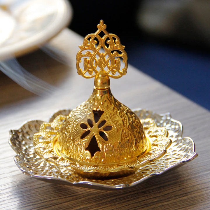 Brûleur d'encens spirituel en alliage de métal mini sous-verre en feuille d'or