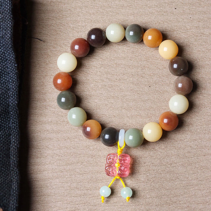 Bracelet de paix en verre Liuli avec perles de Bodhi en dégradé multicolore naturel et Buddha Stones