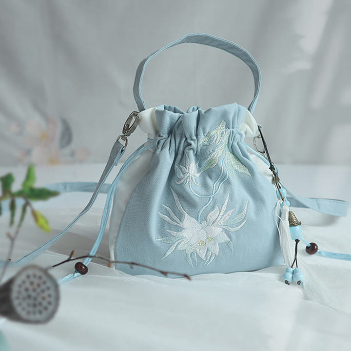 Sac à main en toile brodé à la main avec Buddha Stones et fleurs