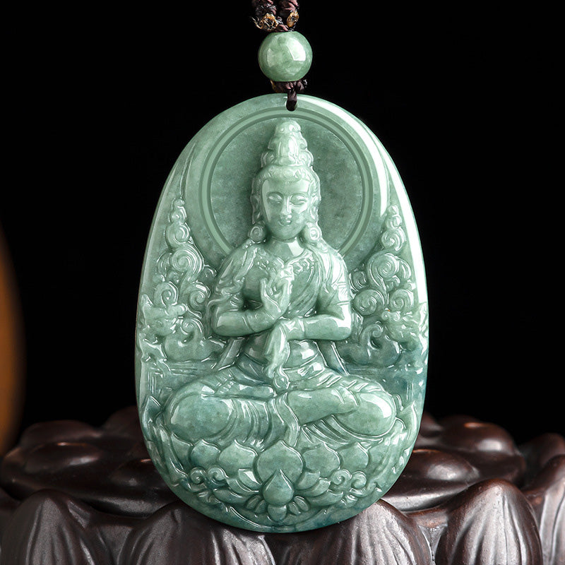 Collier pendentif amulette de richesse en jade naturel Avalokitesvara Buddha Stones - SYMBOLE D'AVALOKITESVARA (Richesse ♥ Succès) - image 1