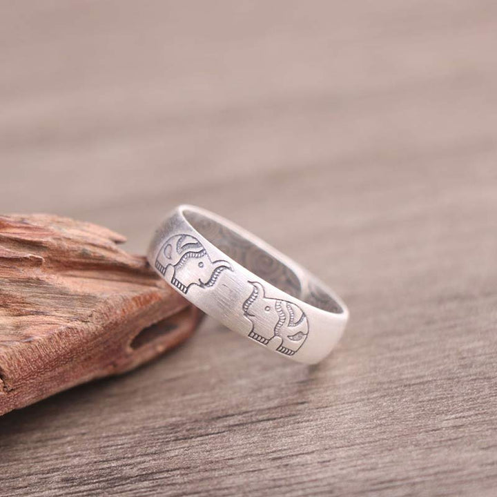 Bague de bénédiction en argent sterling 999 avec six mots vrais et éléphant de lotus de Buddha Stones - image 6