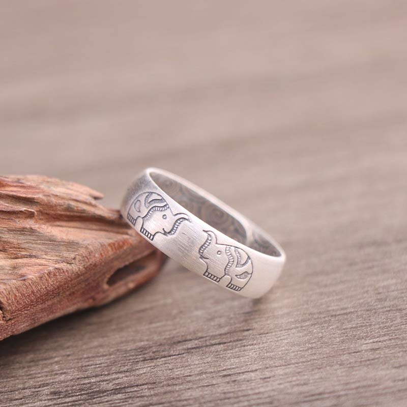 Bague de bénédiction en argent sterling 999 avec six mots vrais et éléphant de lotus de Buddha Stones - image 6