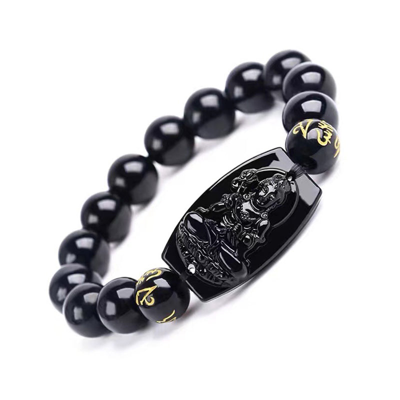Bracelet de protection en obsidienne avec Buddha Stones et signe du zodiaque chinois