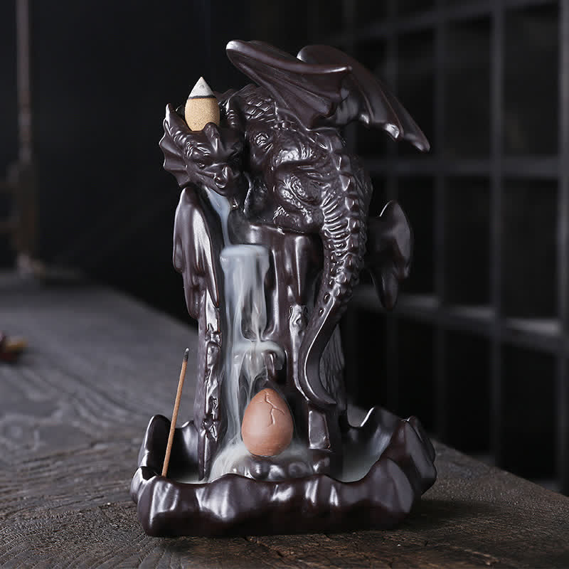 Fontaine à fumée à refoulement en céramique avec dragon nordique, brûleur d'encens de guérison et de méditation, décoration à boule LED